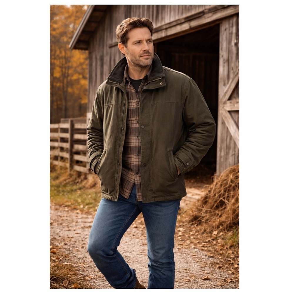 CARRINGTON SIGNATURE Olive Green Chore Barn Style Utility Jacket Men’s Sz L Tall
